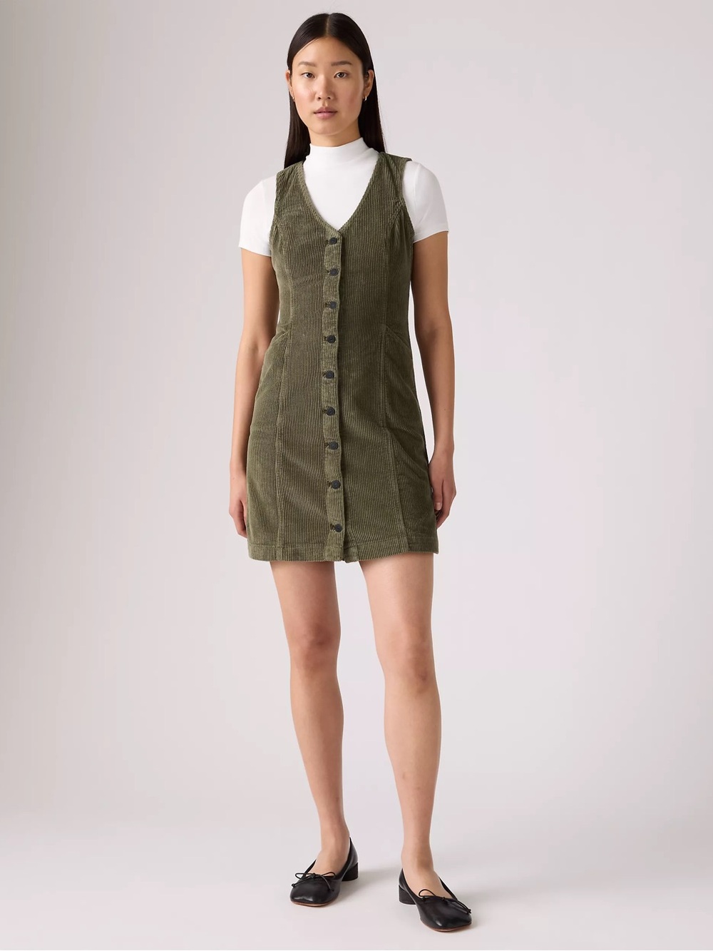Levi’s Olive Green Button-Front Corduroy Mini Dress Slim Fit XXL